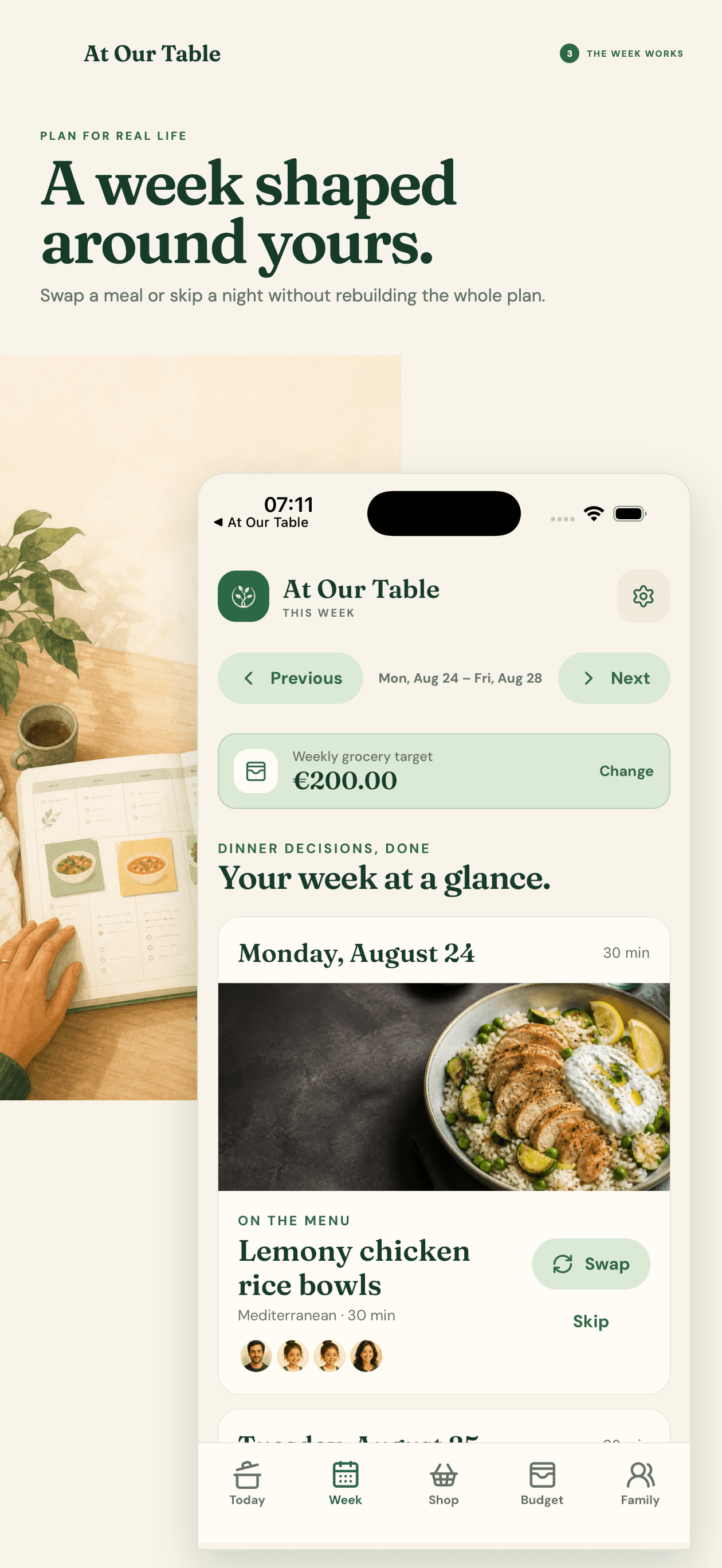 At Our Table App Store artwork showing the family grocery list