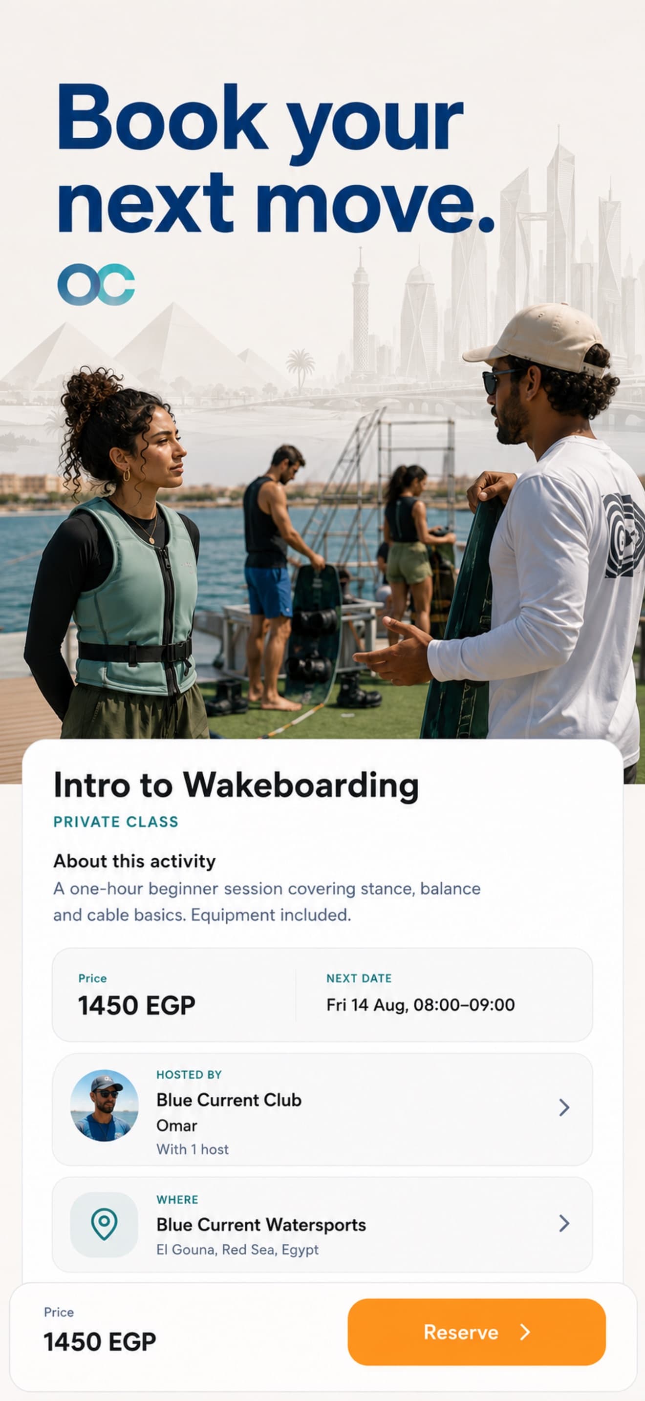 Reserve a private wakeboarding class in OneClub