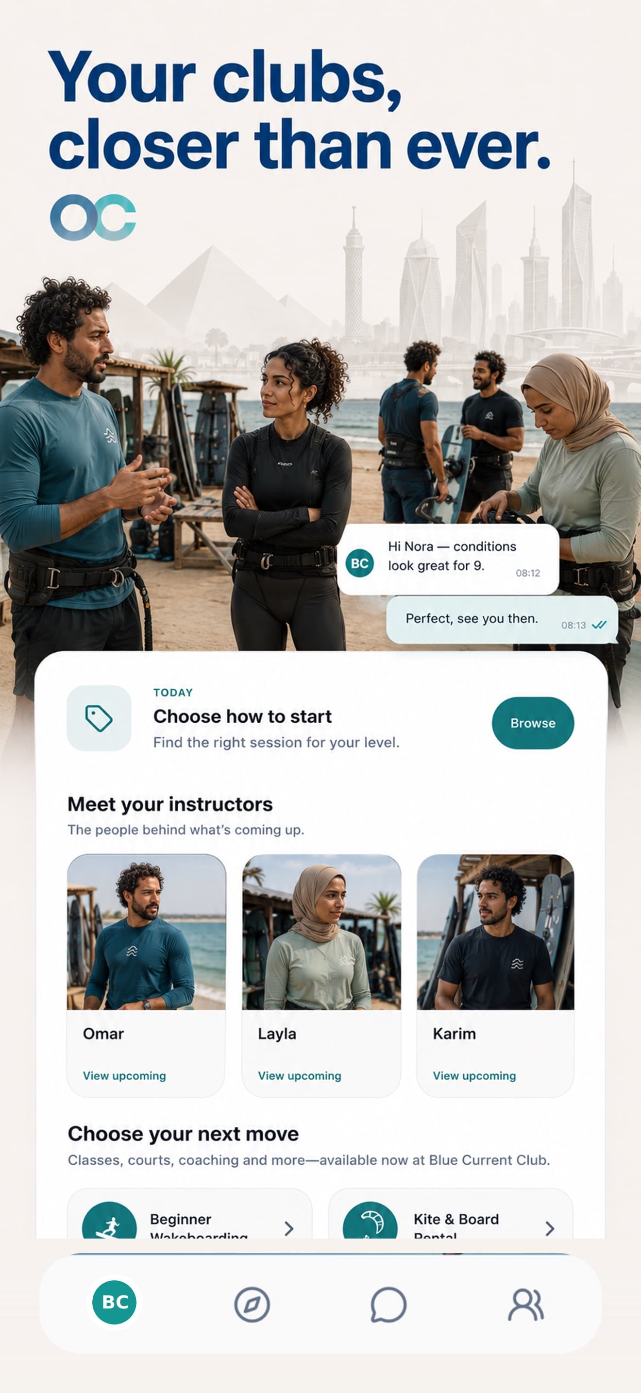 Connect with clubs, instructors and upcoming sessions in OneClub