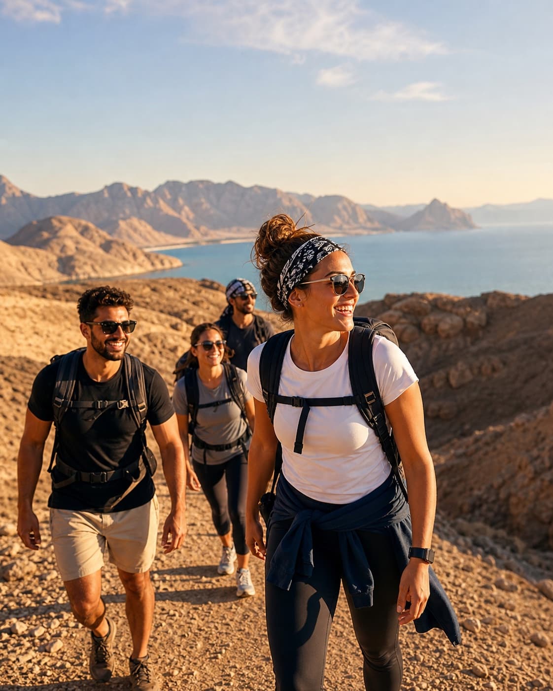 A group hiking above the Red Sea coast