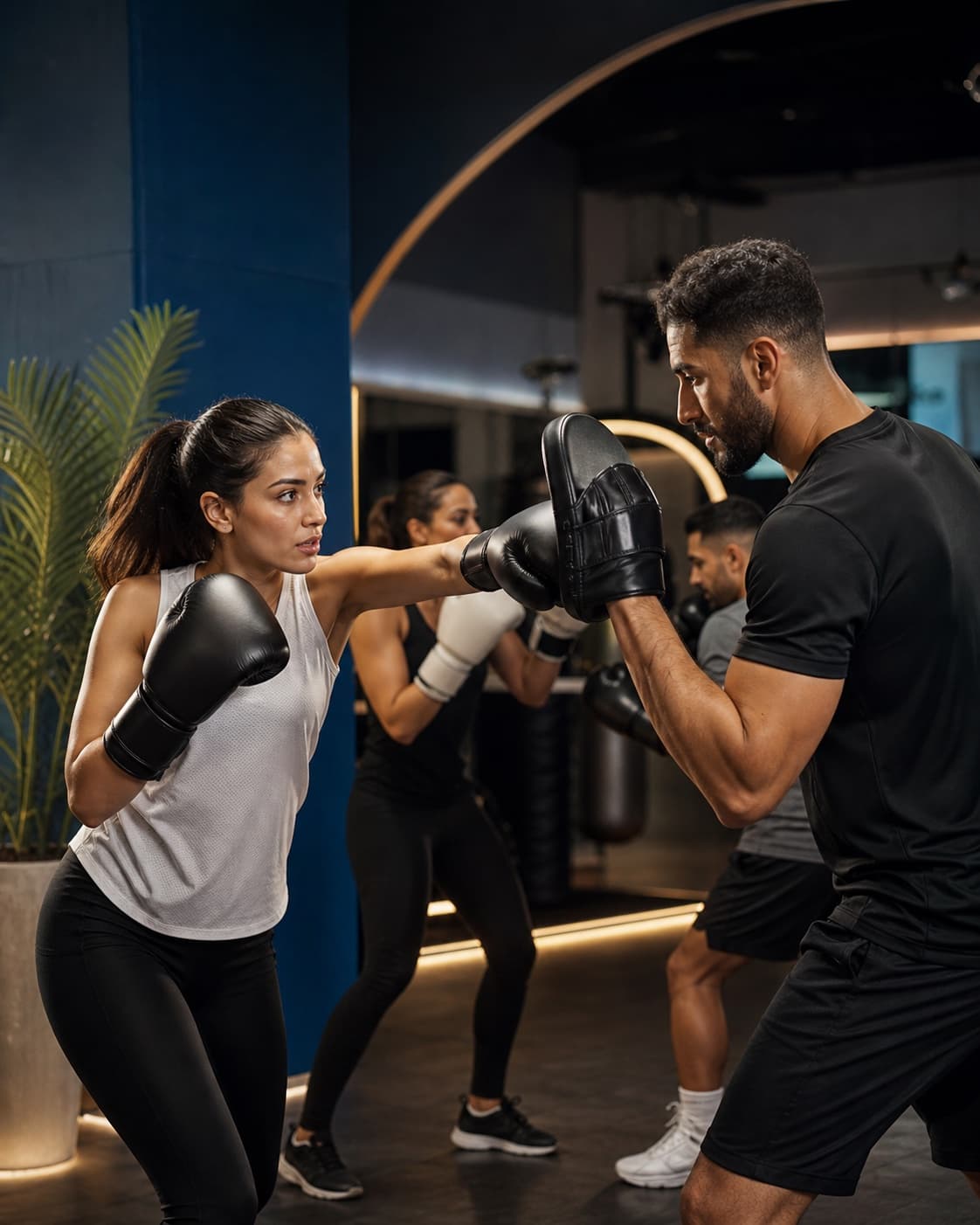 A OneClub member training with a boxing coach